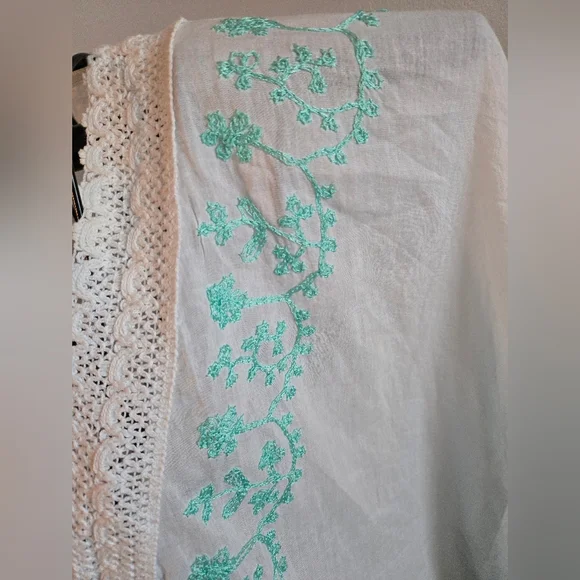 Spiaggia Dolce 100% Cotton Embroidered V-Neck Boho Kaftan Bathing Suit Cover Up - Picture 6 of 9